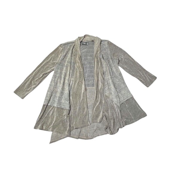 Chico's Sweaters - CHICO'S TRAVELERS Shimmery Taupe Waterfall Cardigan 3/4 Sleeves Med 8 Chicos 1